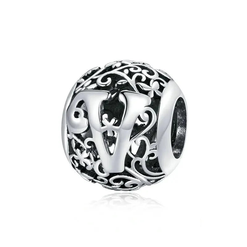 925 Sterling Silver Retro Alphabet Letter Charm