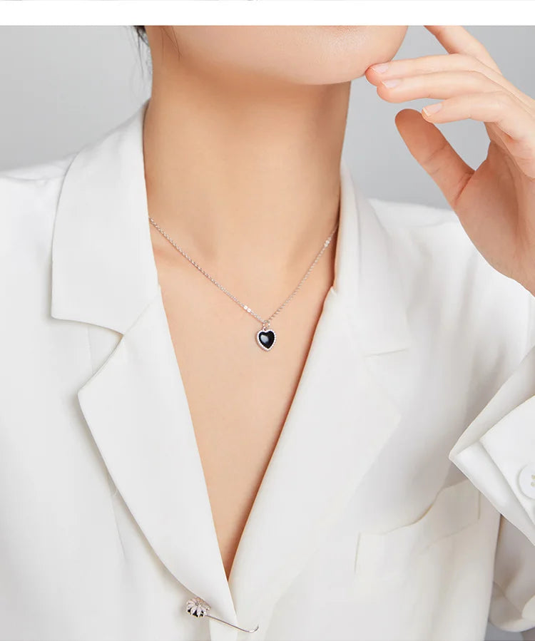 925 Sterling Silver Black Heart Necklace