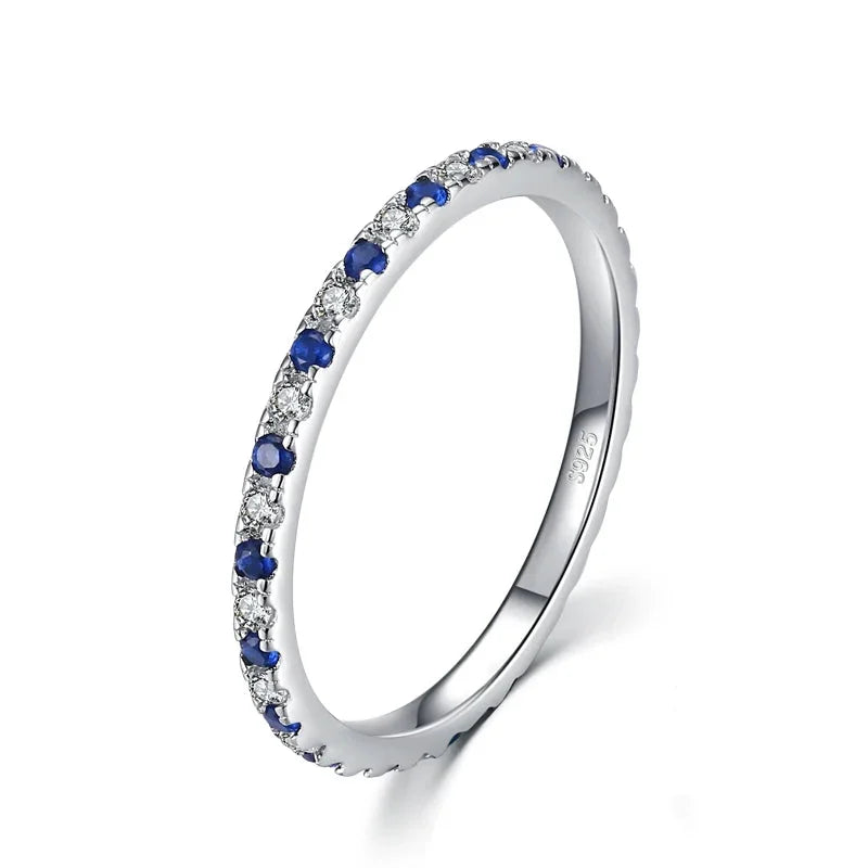 925 Sterling Silver Rainbow CZ Stackable Slim Ring