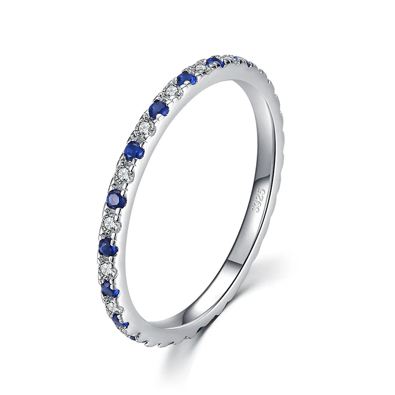925 Sterling Silver Rainbow CZ Stackable Slim Ring