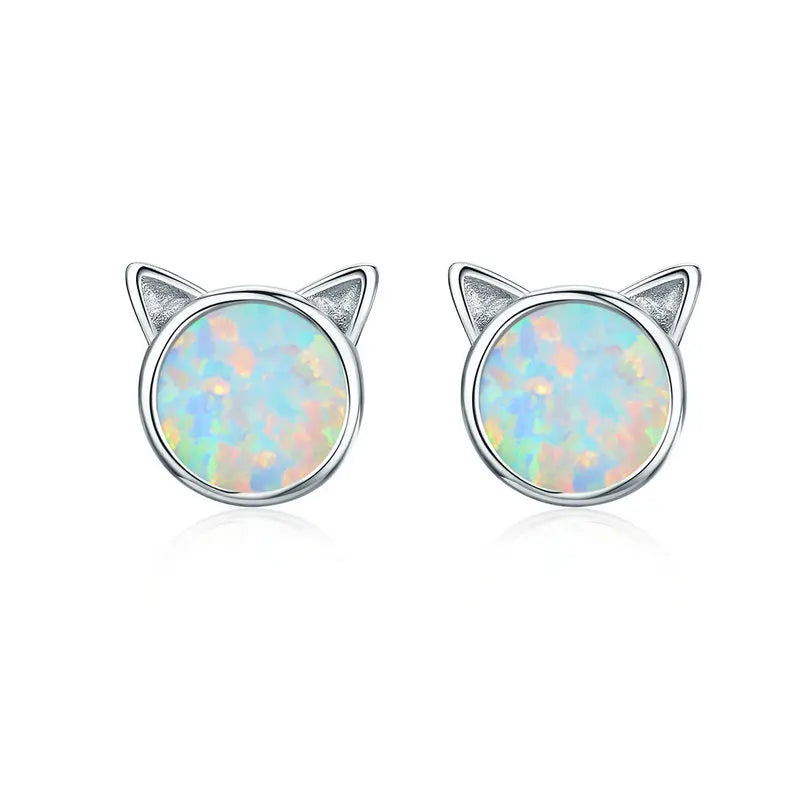 925 Sterling Silver Cat Ear CZ Stud Earrings
