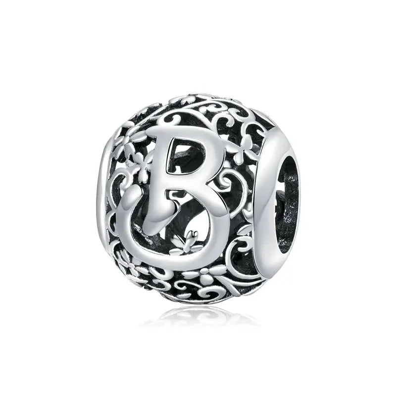 925 Sterling Silver Retro Alphabet Letter Charm