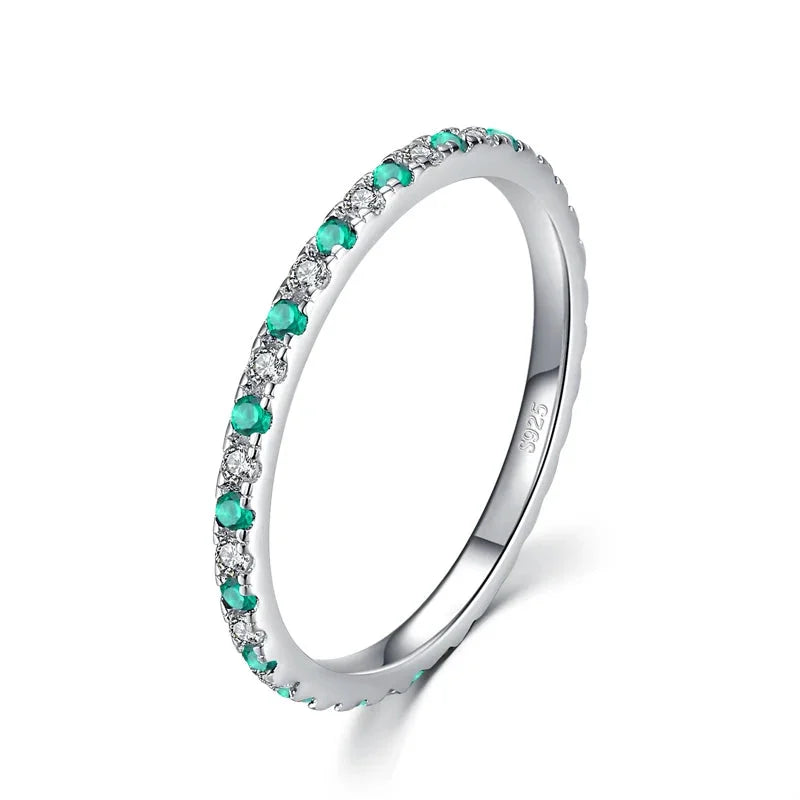 925 Sterling Silver Rainbow CZ Stackable Slim Ring
