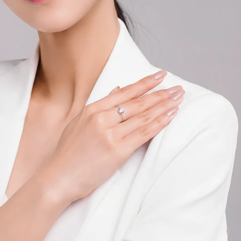 925 Sterling Silver Clear CZ Adjustable Link Chain Ring