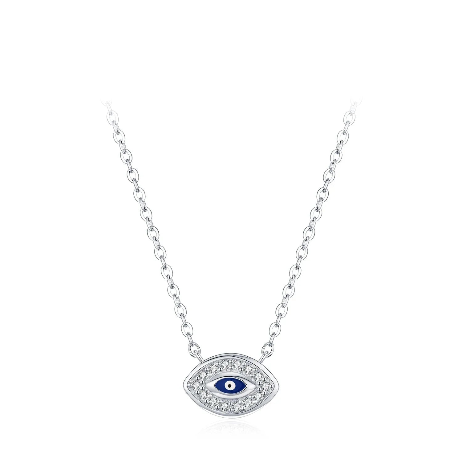 925 Sterling Silver Blue Eye Heart Palm Pendant Necklace