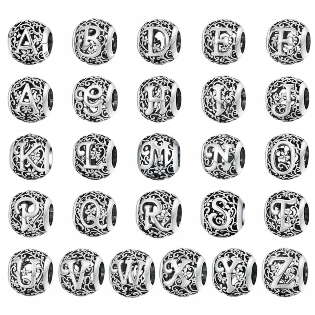 925 Sterling Silver Retro Alphabet Letter Charm