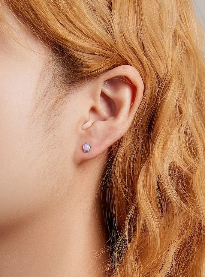 925 Sterling Silver Pink Opal Heart Jewelry Set