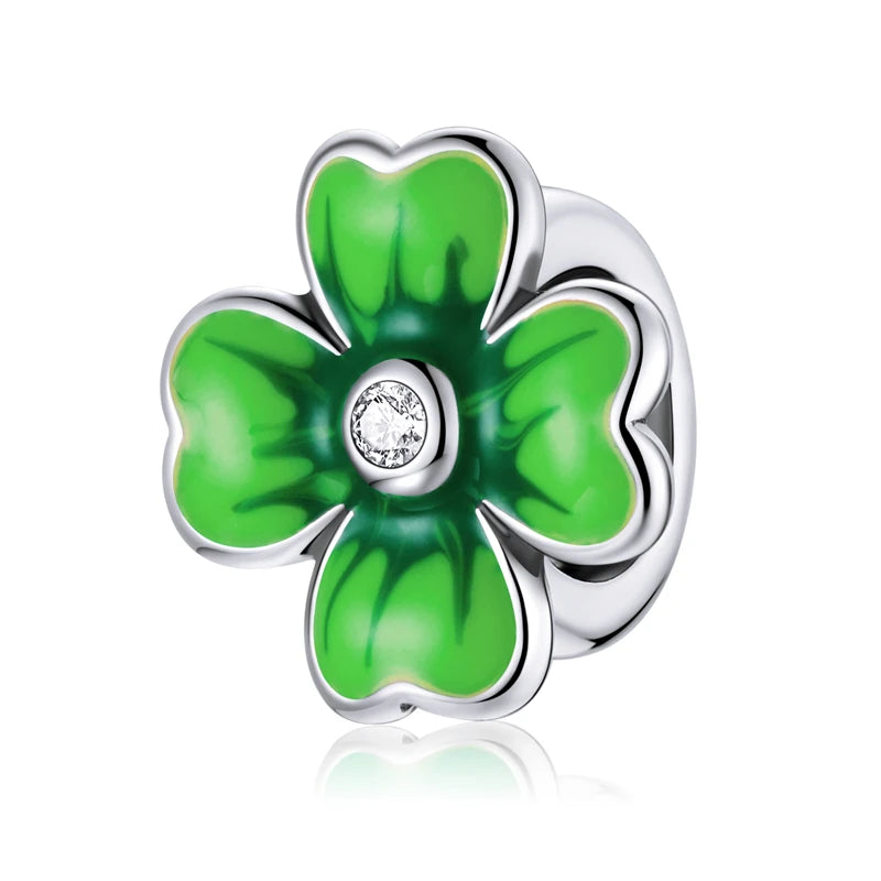 925 Sterling Silver Four-Leaf Clover Safety Chain Charm