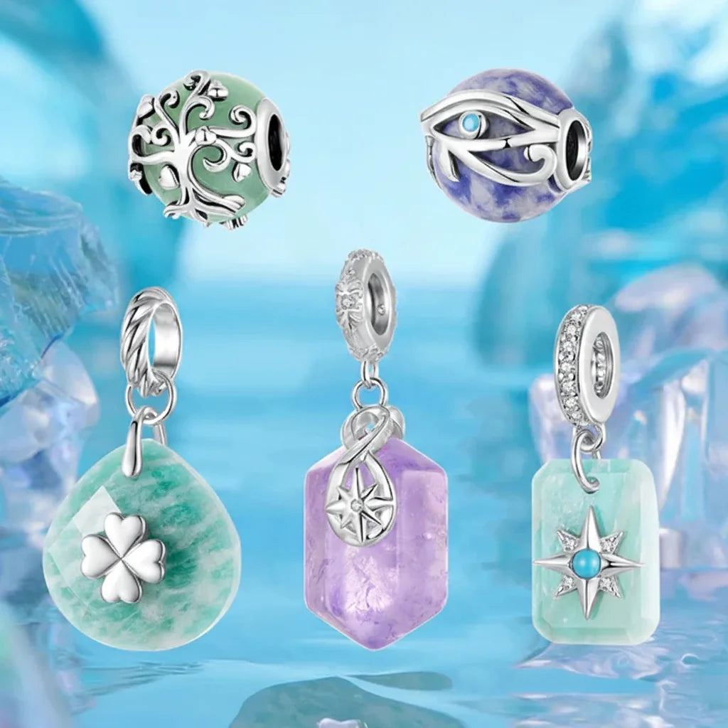 925 Sterling Silver Lucky Amazonite & Amethyst Charm