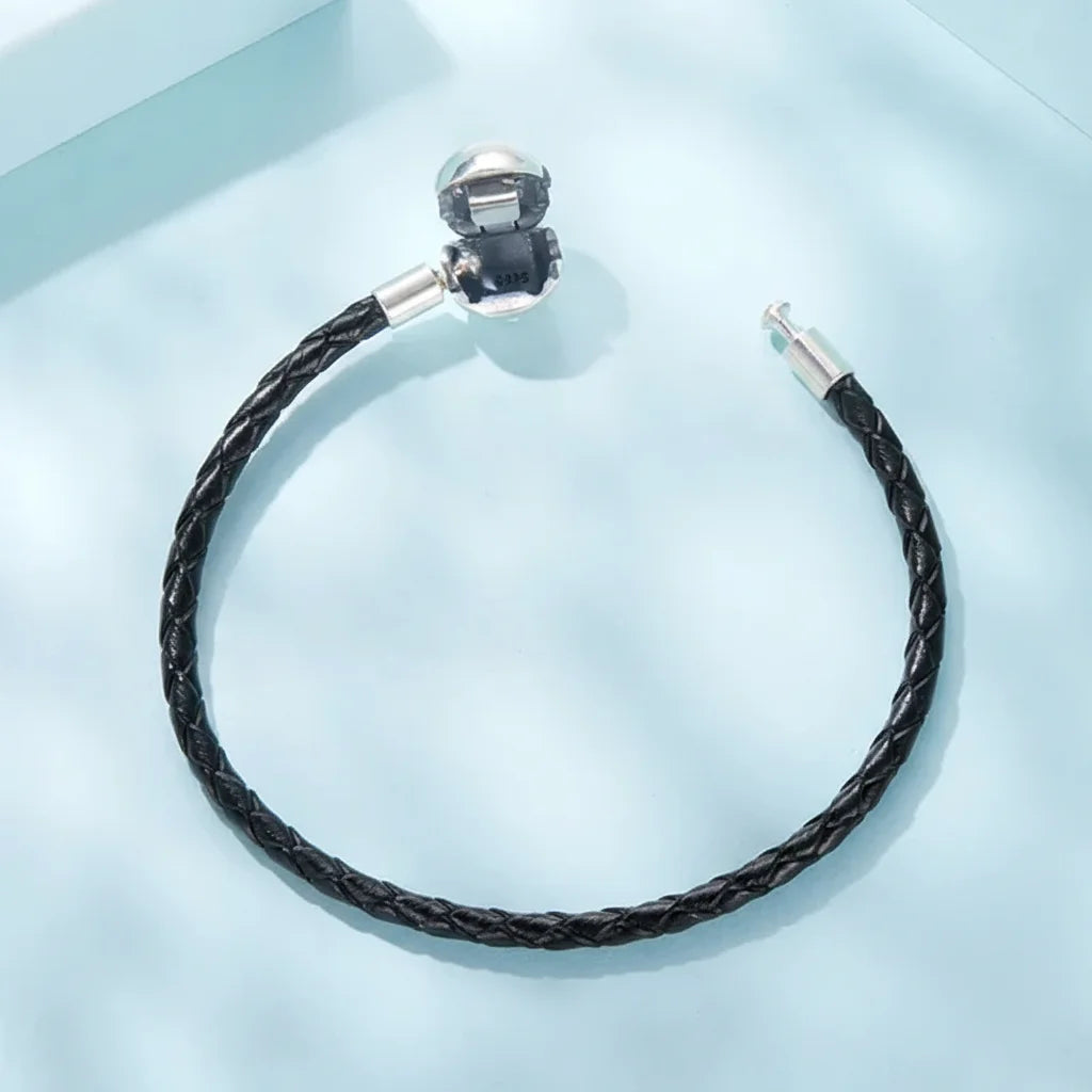 925 Sterling Silver Retro Scroll Red Rope Leather Bracelet