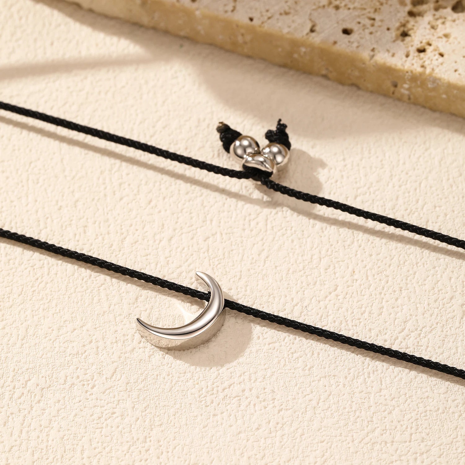 925 Sterling Silver Mirror Texture Moon Pendant Necklace