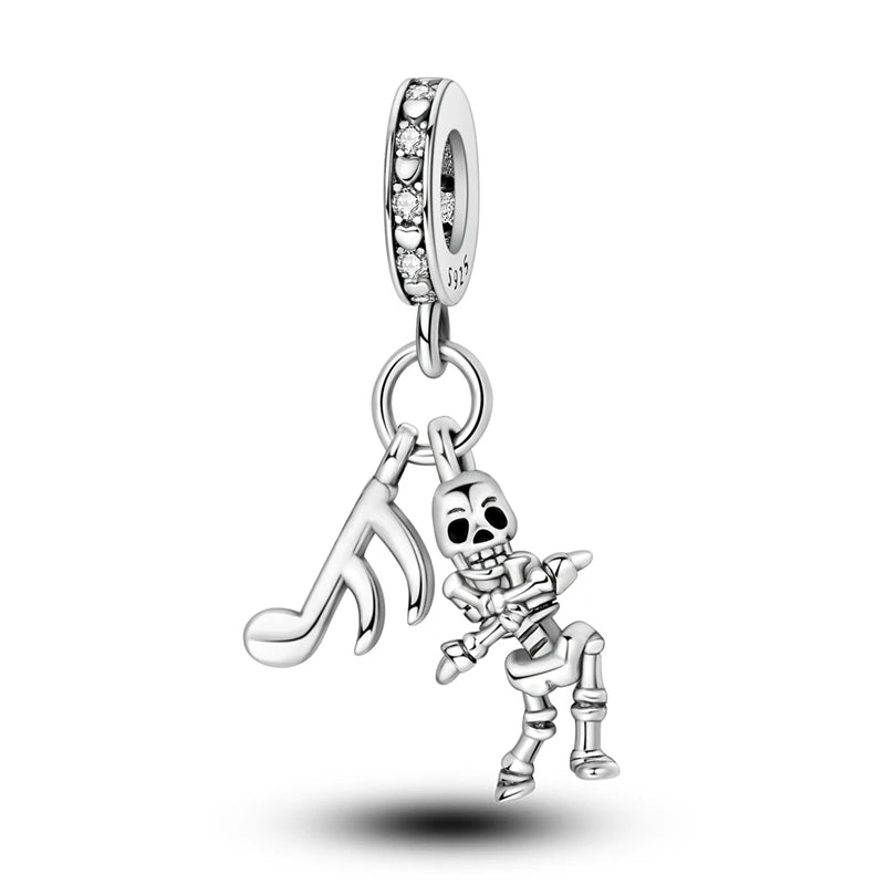 925 Sterling Silver Halloween Pumpkin & Skull Charm Bead
