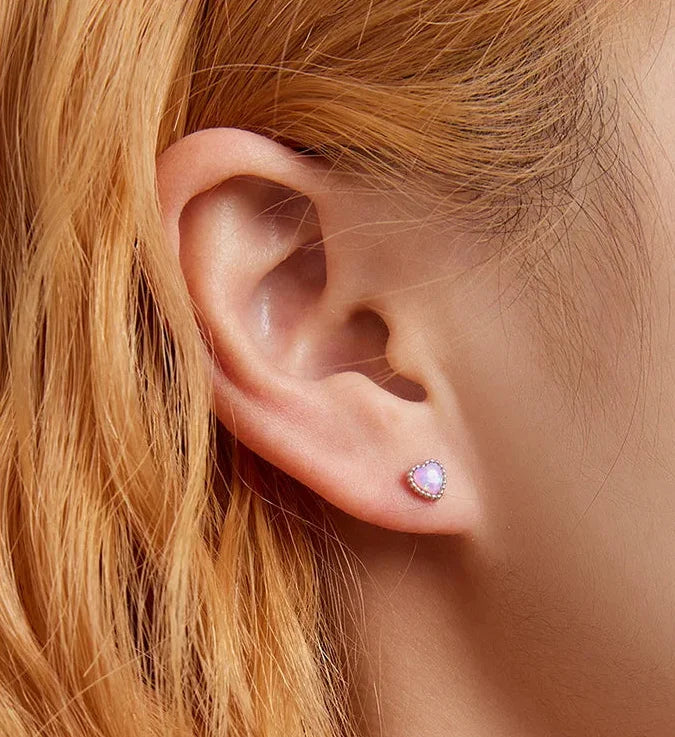 925 Sterling Silver Pink Opal Heart Jewelry Set