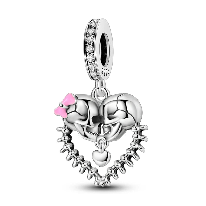 925 Sterling Silver Halloween Pumpkin & Skull Charm Bead