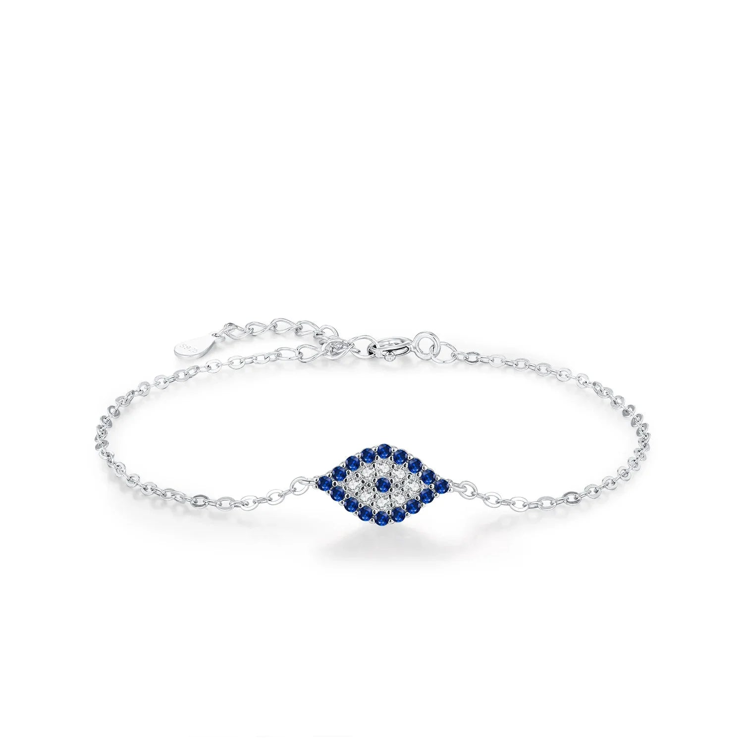 925 Sterling Silver Blue & Clear CZ Eye Bracelet