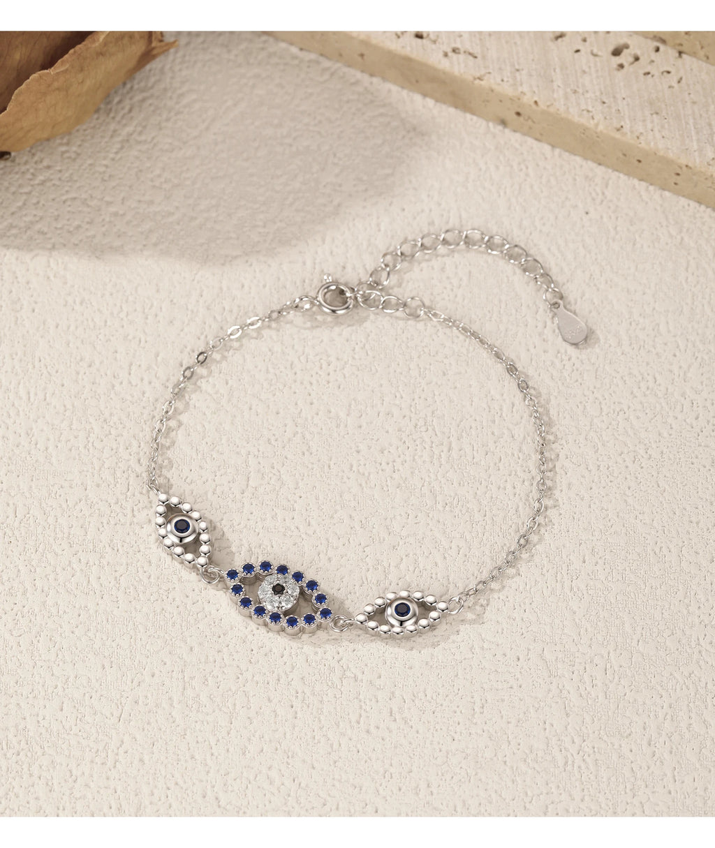 925 Sterling Silver Blue & Clear CZ Eye Bracelet