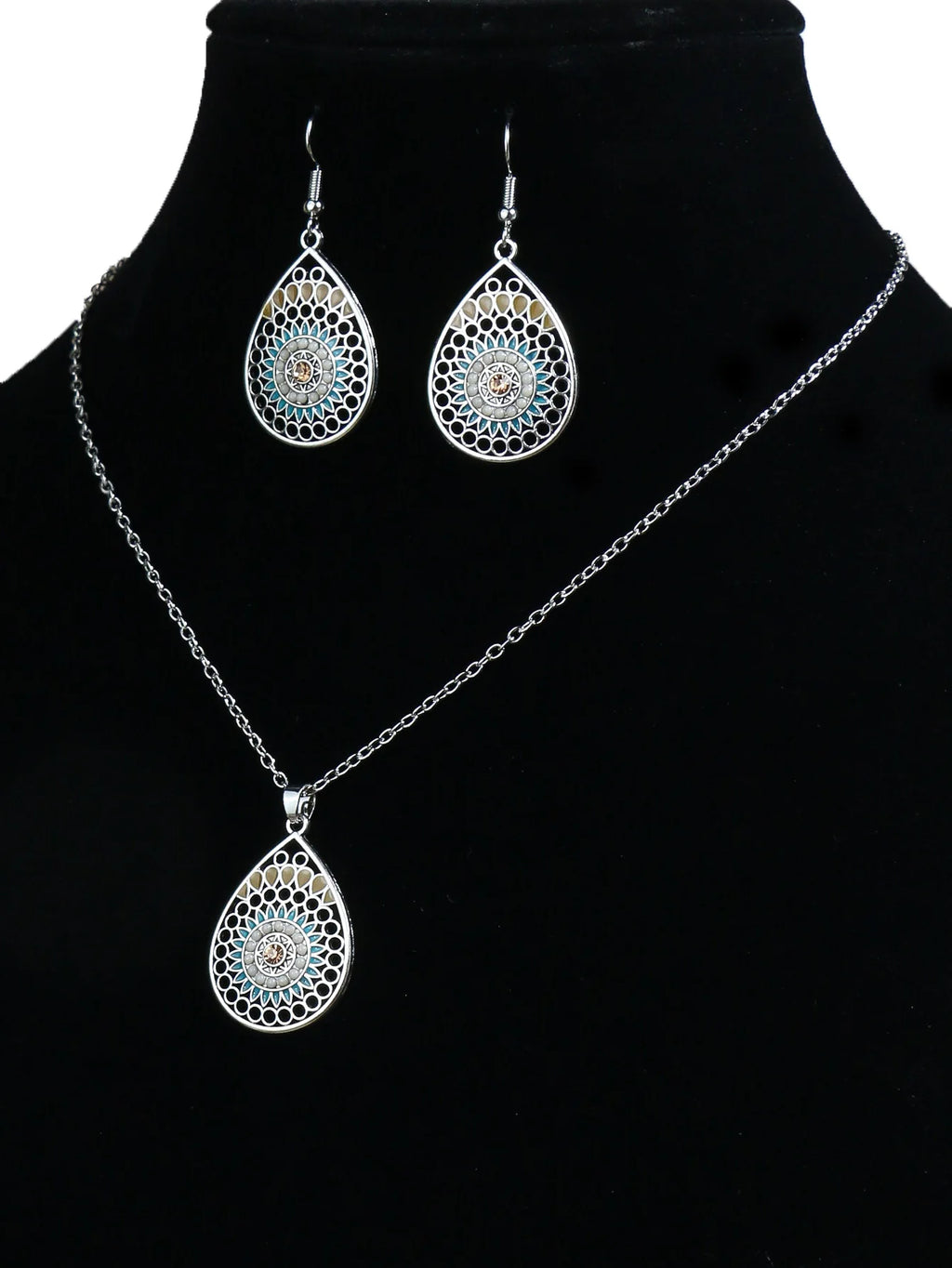 Bohemian Colored Glaze Necklace & Earrings Set