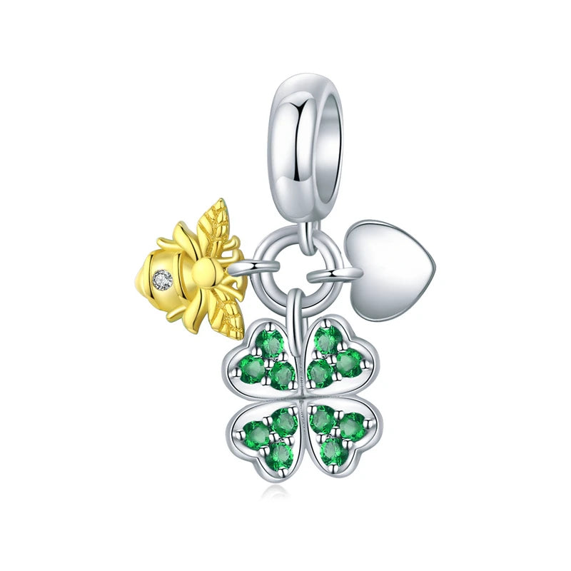 925 Sterling Silver Four-Leaf Clover Safety Chain Charm