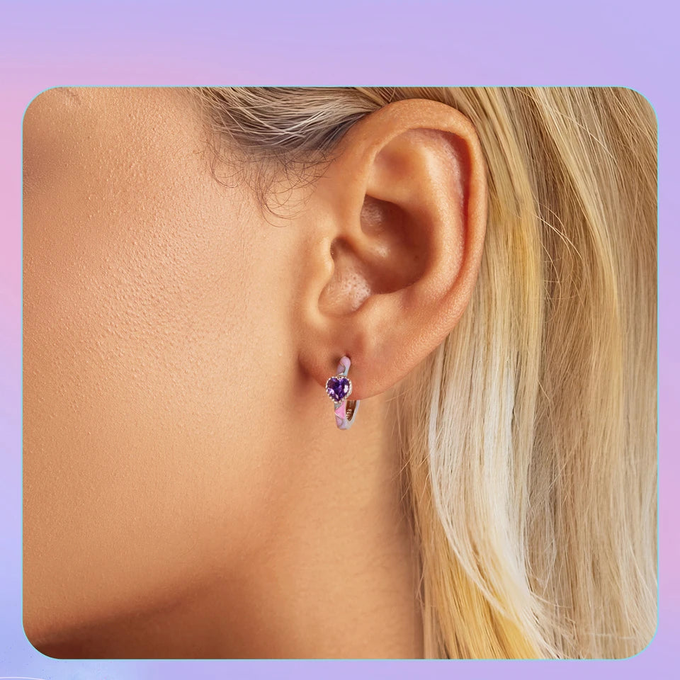 925 Sterling Silver Fantasy Galaxy Heart Hoop Earrings