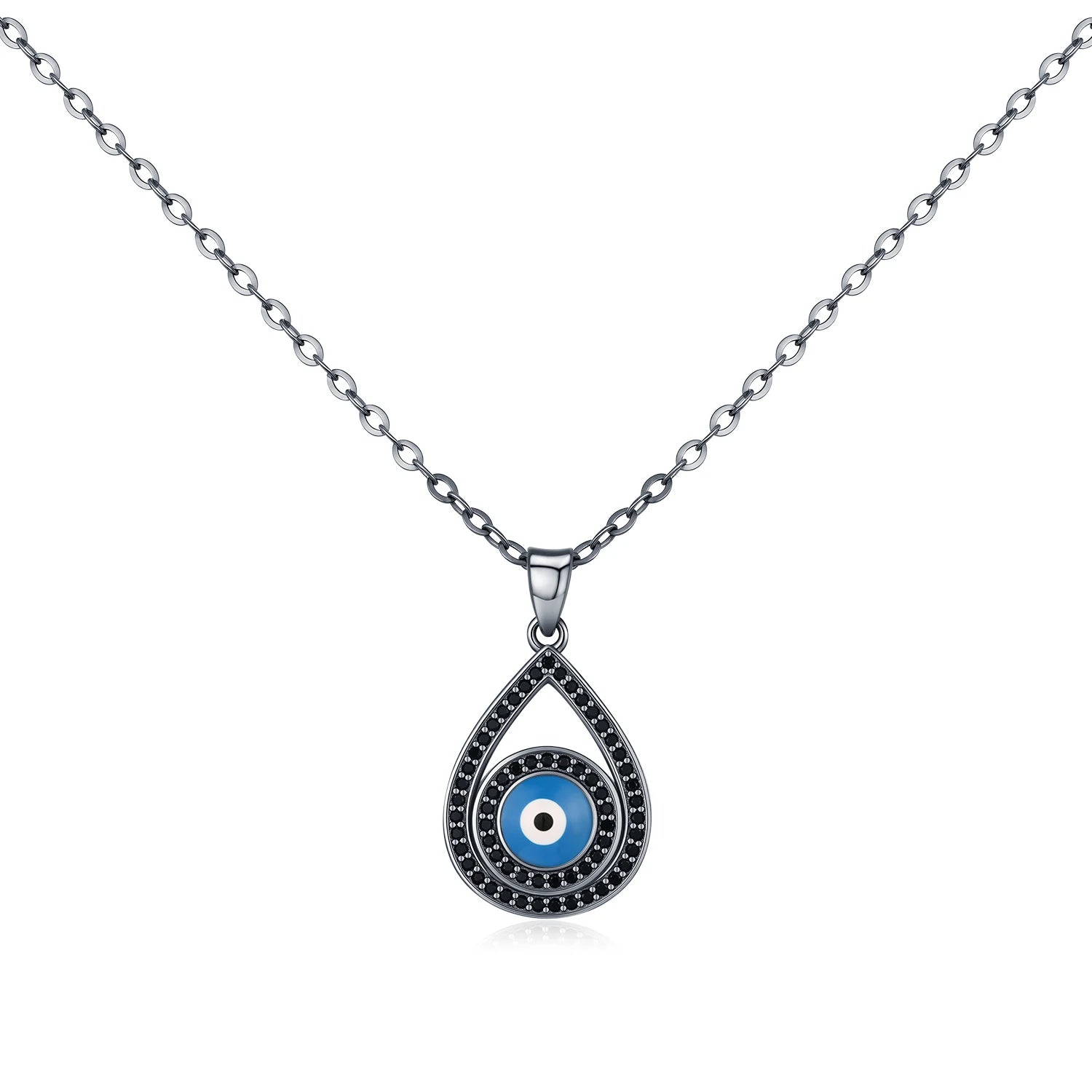 925 Sterling Silver Black Zirconia Water Drop Eye Necklace