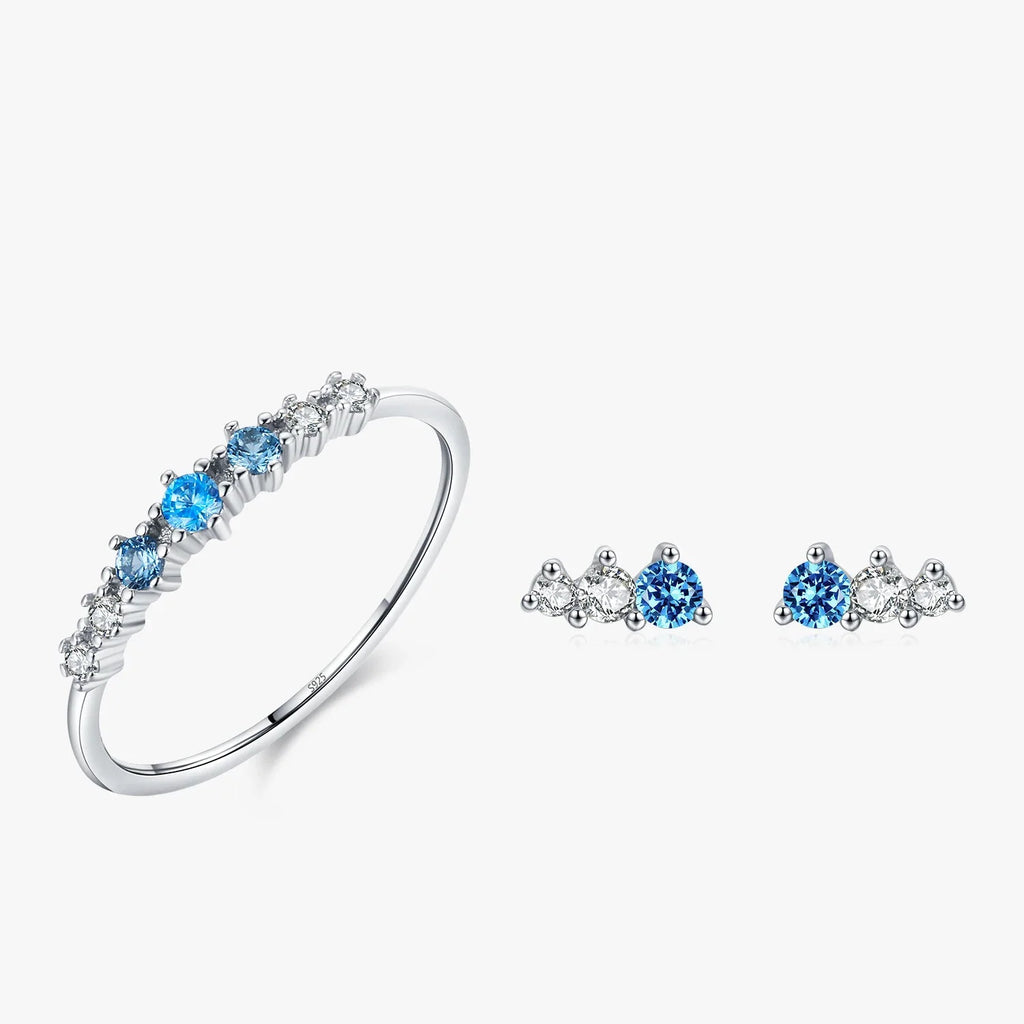 925 Sterling Silver Blue Zirconia Jewelry Set