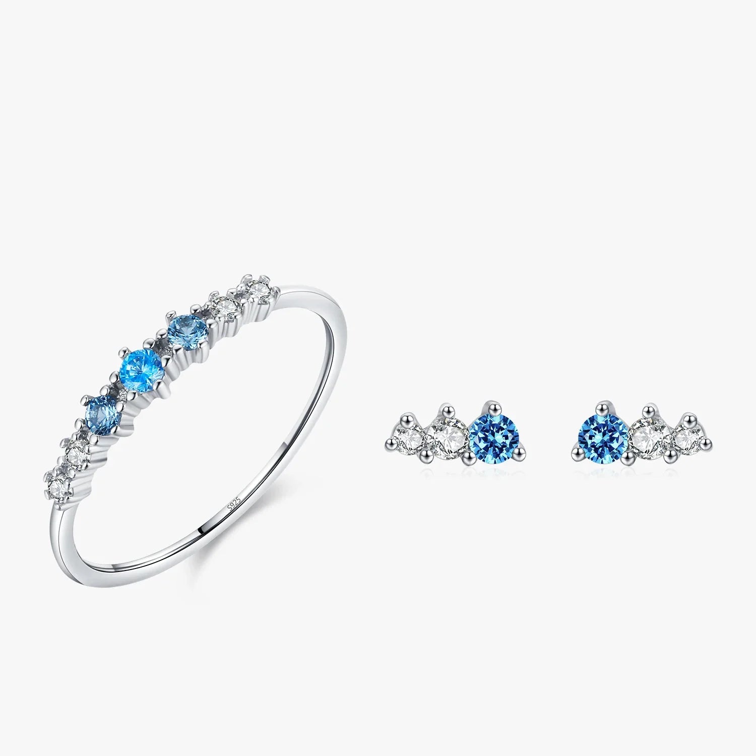 925 Sterling Silver Blue Zirconia Jewelry Set
