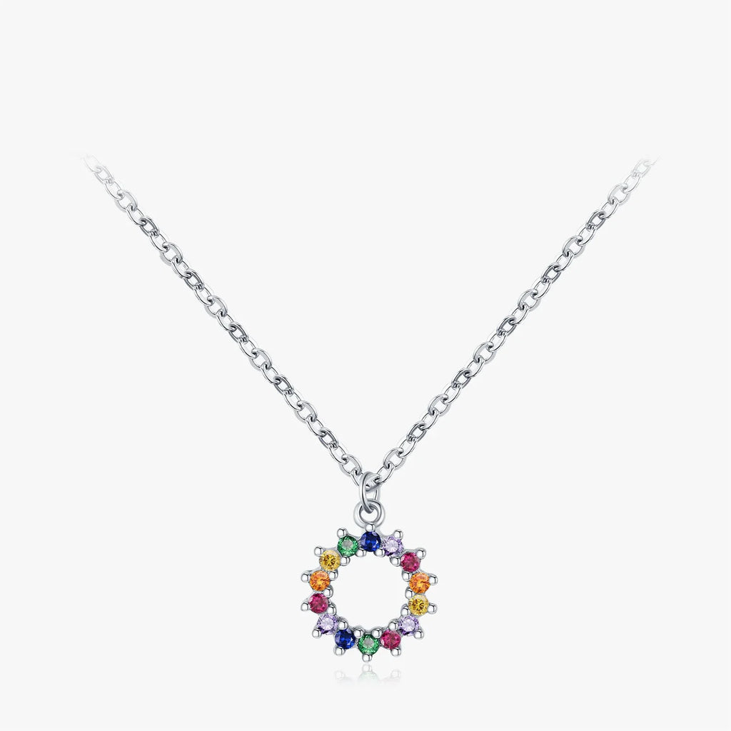 925 Sterling Silver Rainbow Sun CZ Pendant Necklace