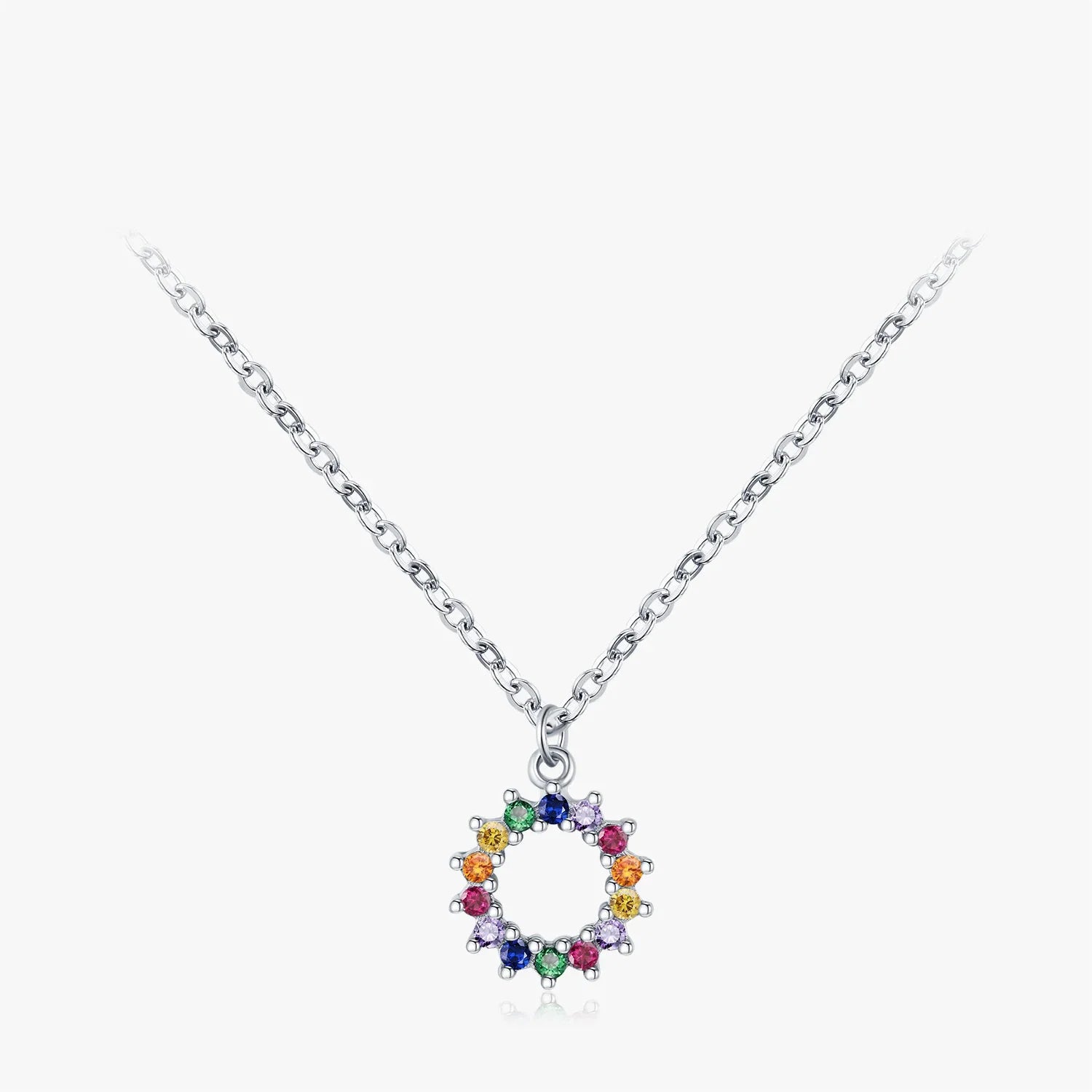 925 Sterling Silver Rainbow Sun CZ Pendant Necklace
