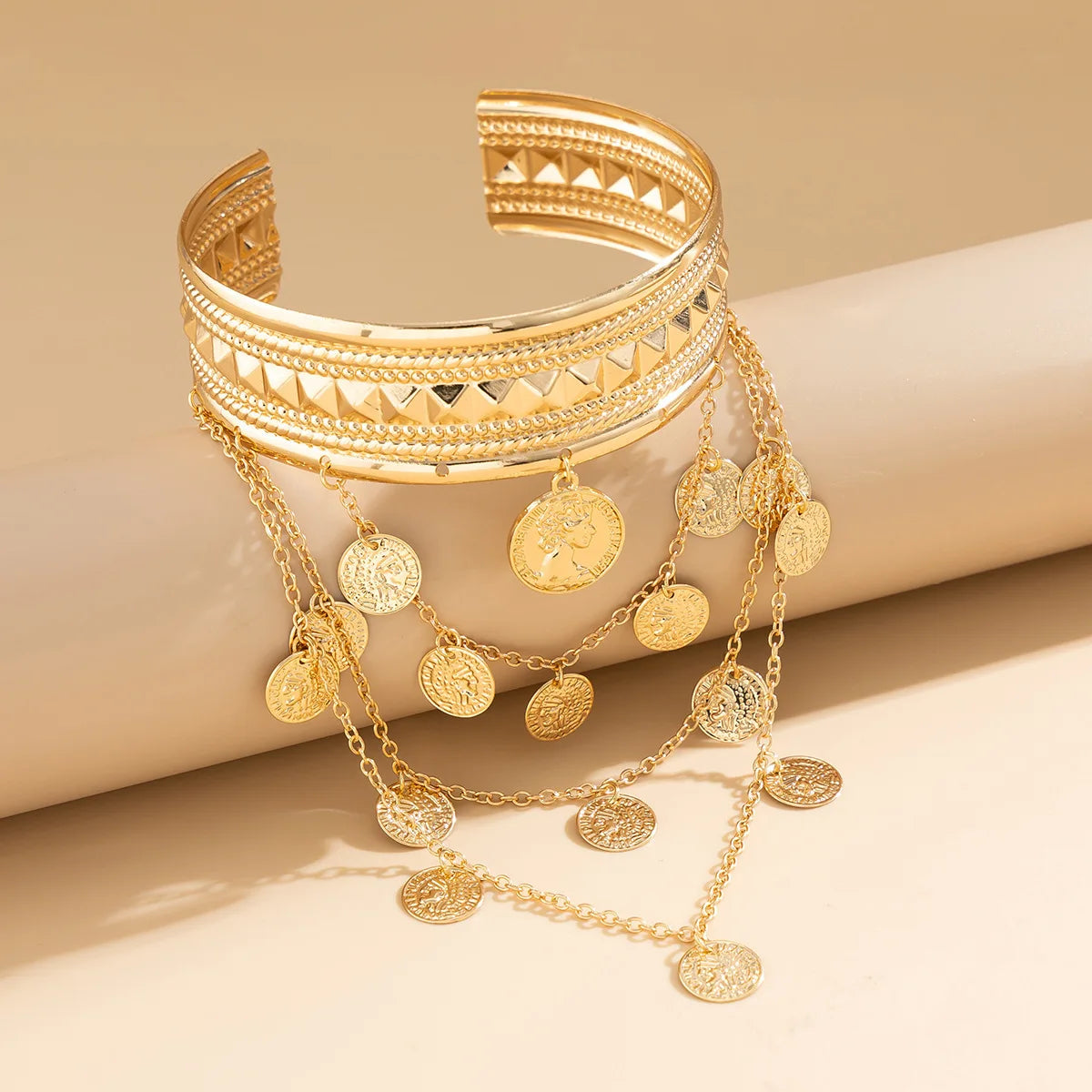 Gold Coin & Leaf Tassel Upper Arm Bracelet