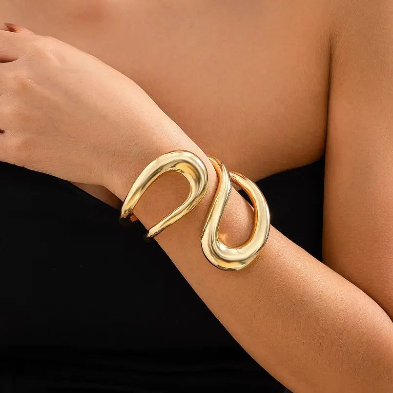 Chunky Twisted Gold Open Cuff Bracelet