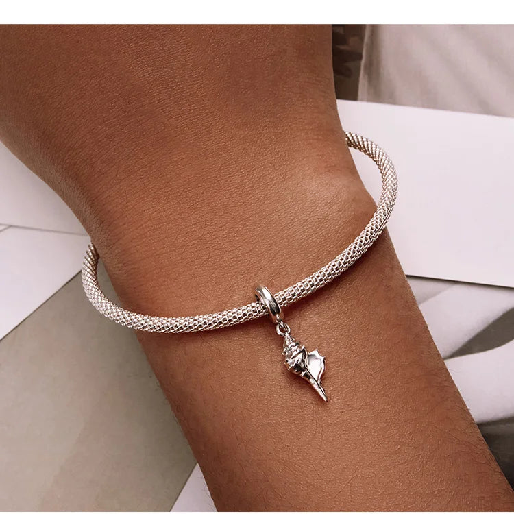 925 Sterling Silver Ocean Conch & Green Turtle Charm