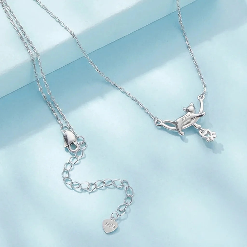 925 Sterling Silver Moonstone Cat Necklace