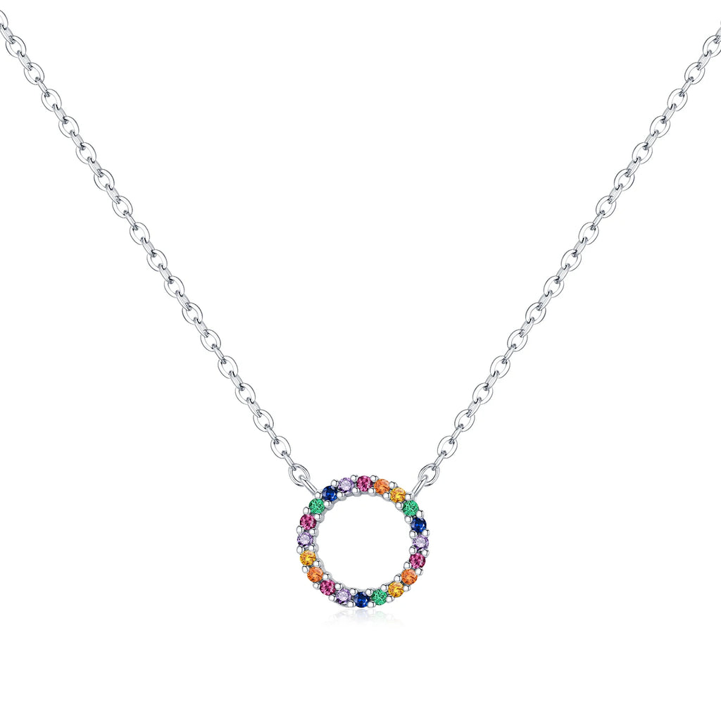 925 Sterling Silver Colorful CZ Circle Pendant Necklace