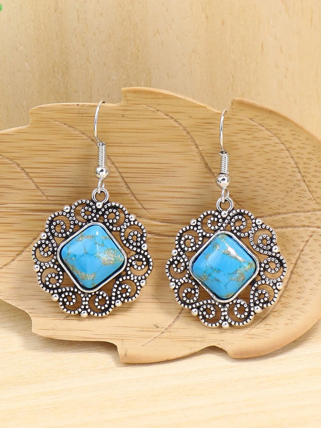 Classic Silver Geometric Stone Necklace & Earrings Set