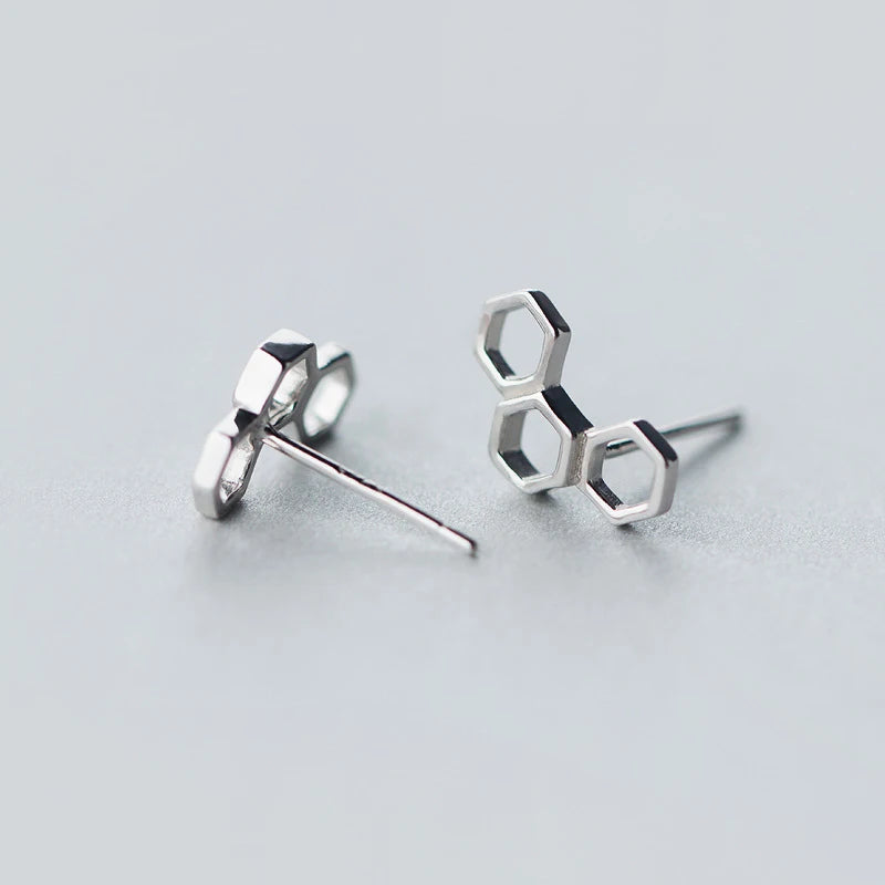 925 Sterling Silver Honeycomb Stud Earrings