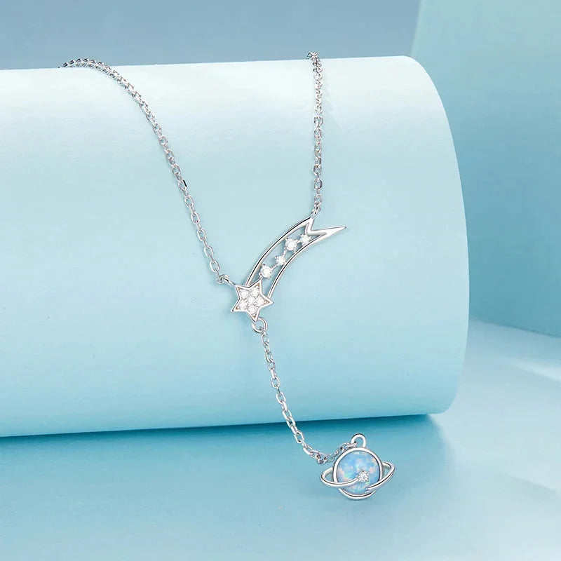 925 Sterling Silver Opal Planet Necklace