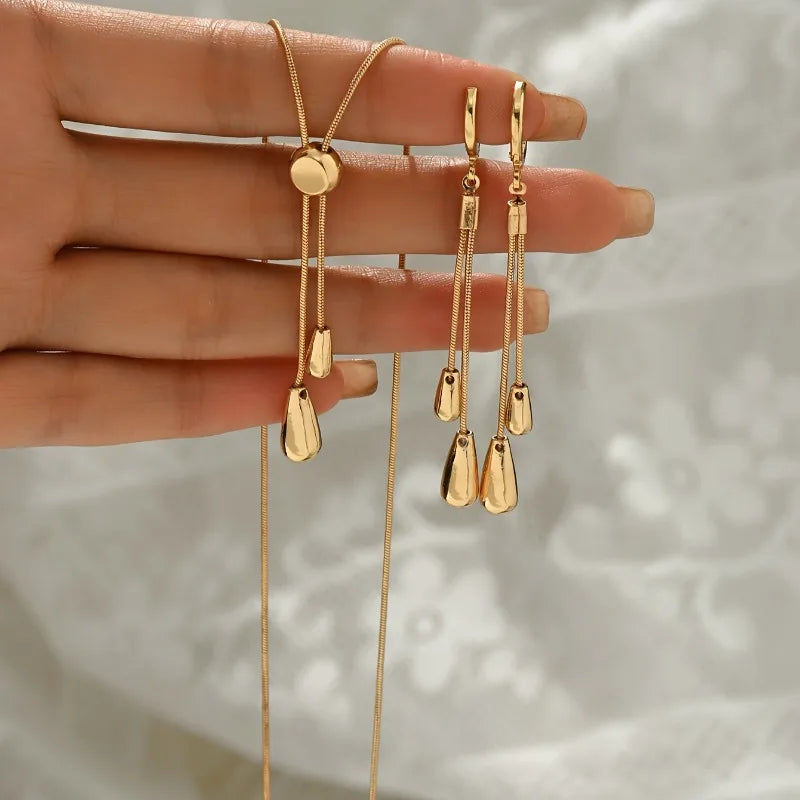 Long Drop Pendant Necklace & Earring Set