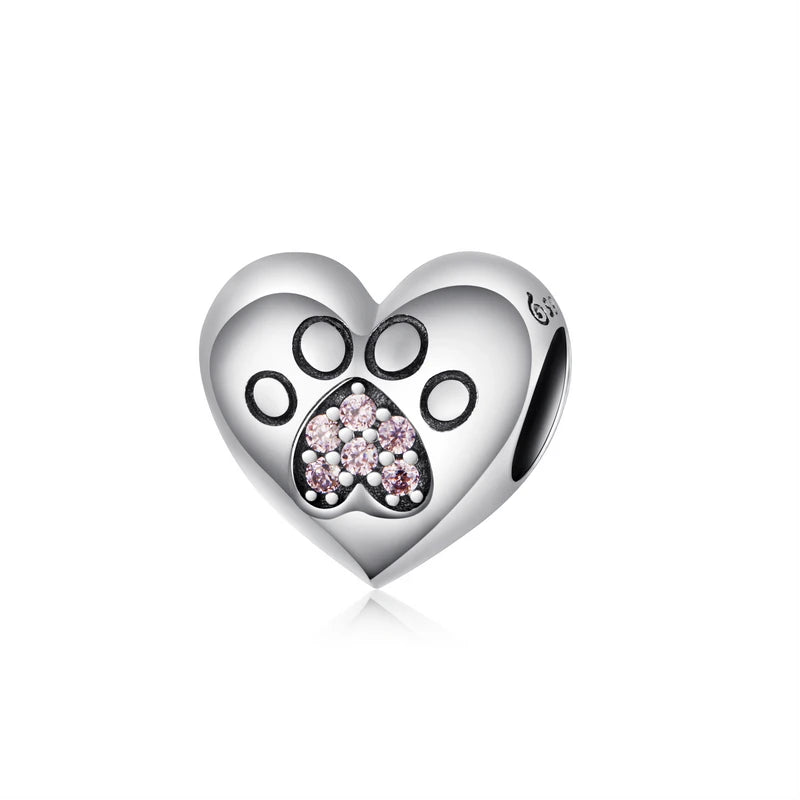 925 Sterling Silver Cat Claw Heart Charm