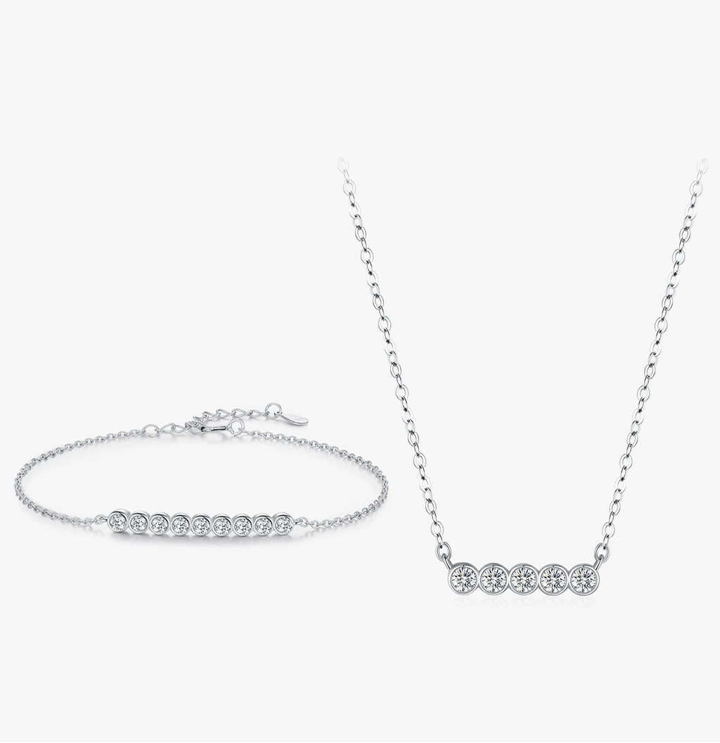 925 Sterling Silver Moissanite Necklace & Bracelet Jewelry Set