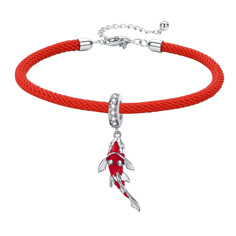 925 Sterling Silver Red Rope Enamel Charm Bracelet