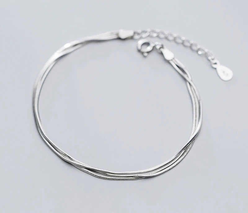 925 Sterling Silver Three Layer Snake Bone Chain Bracelet