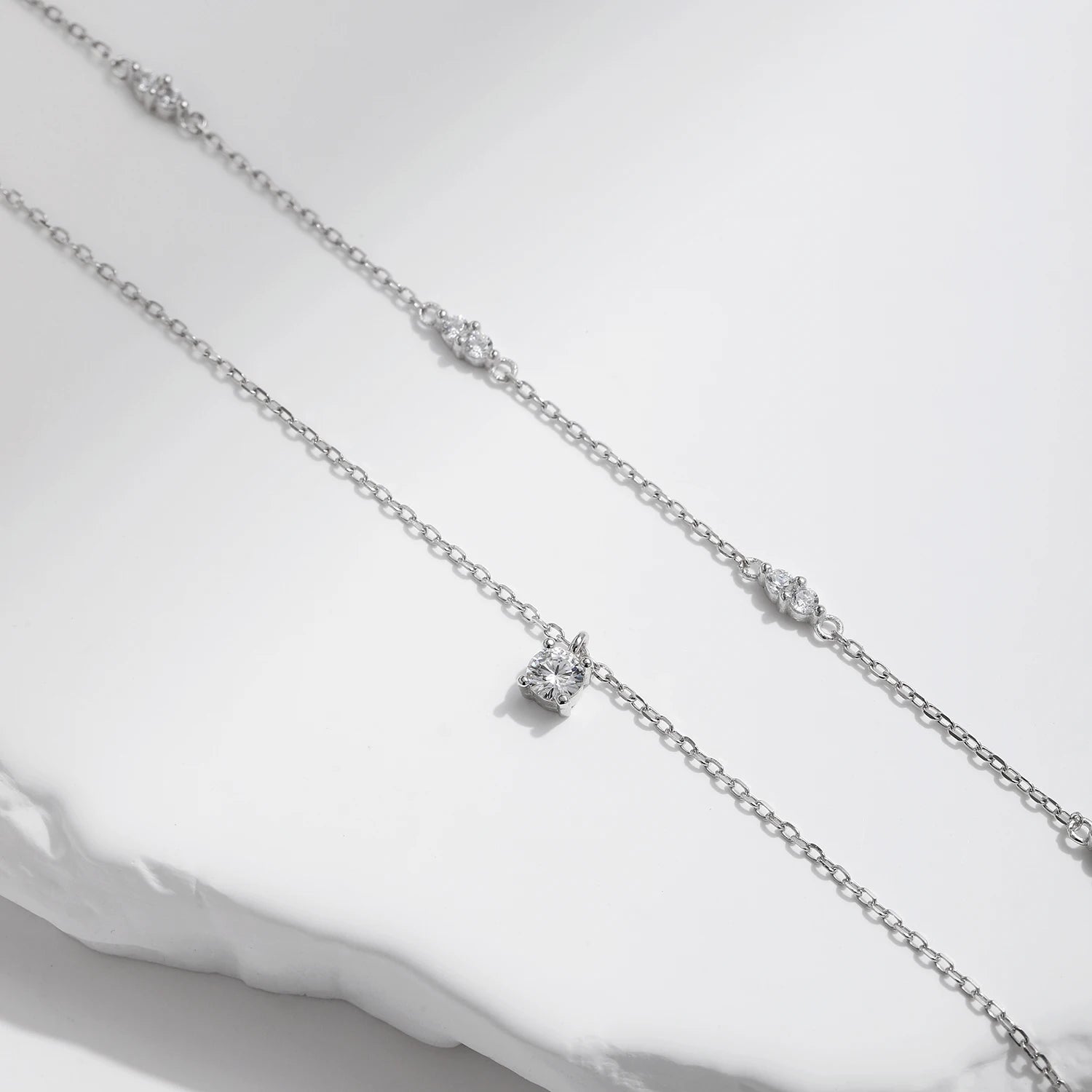 925 Sterling Silver Double-Layer Moissanite Choker Necklace