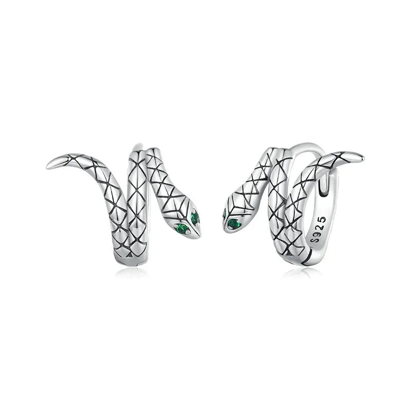 925 Sterling Silver Green Zircon Snake Hoop Earrings