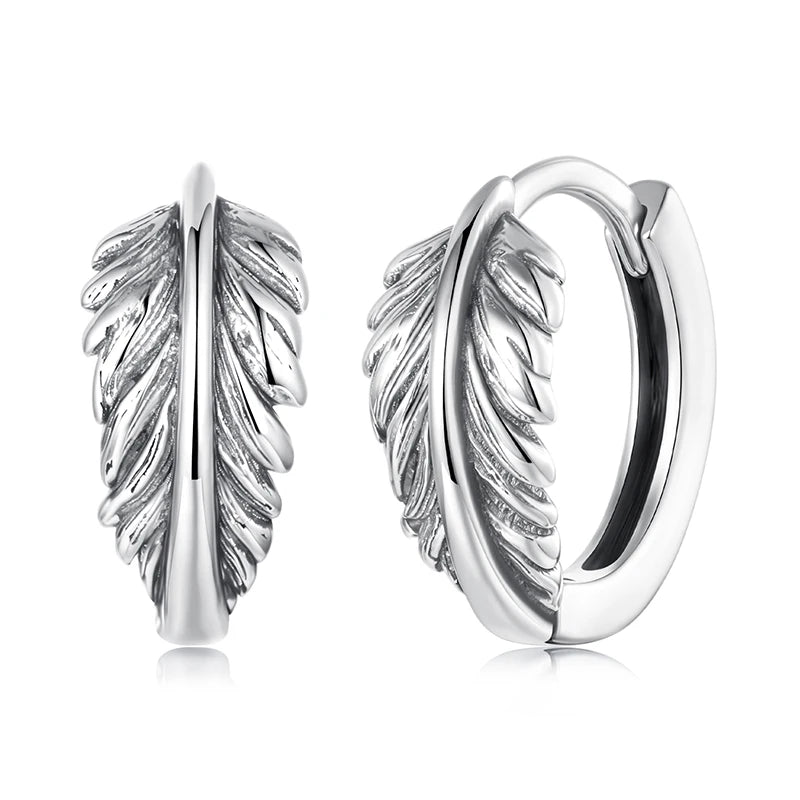 925 Sterling Silver Retro Leaf Hoop Earrings