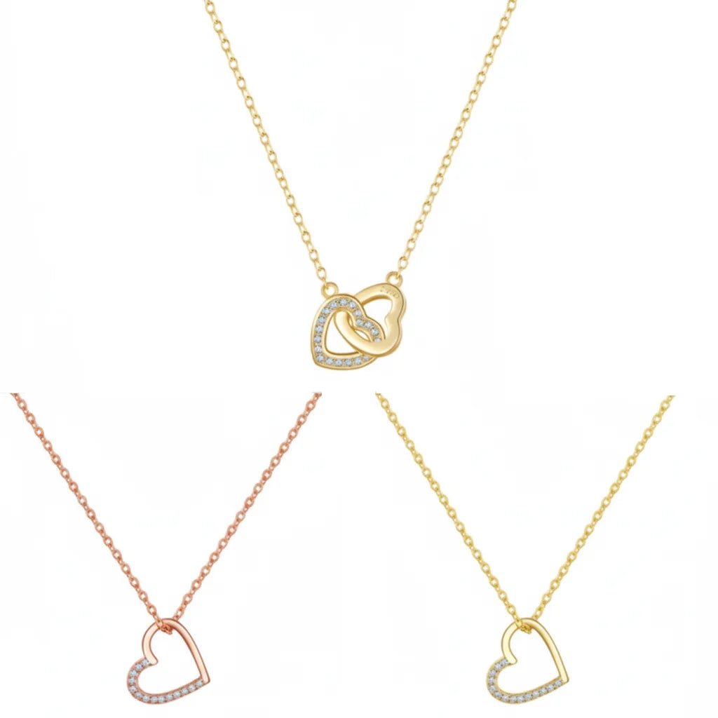 925 Sterling Silver Connected Hearts Choker Necklace