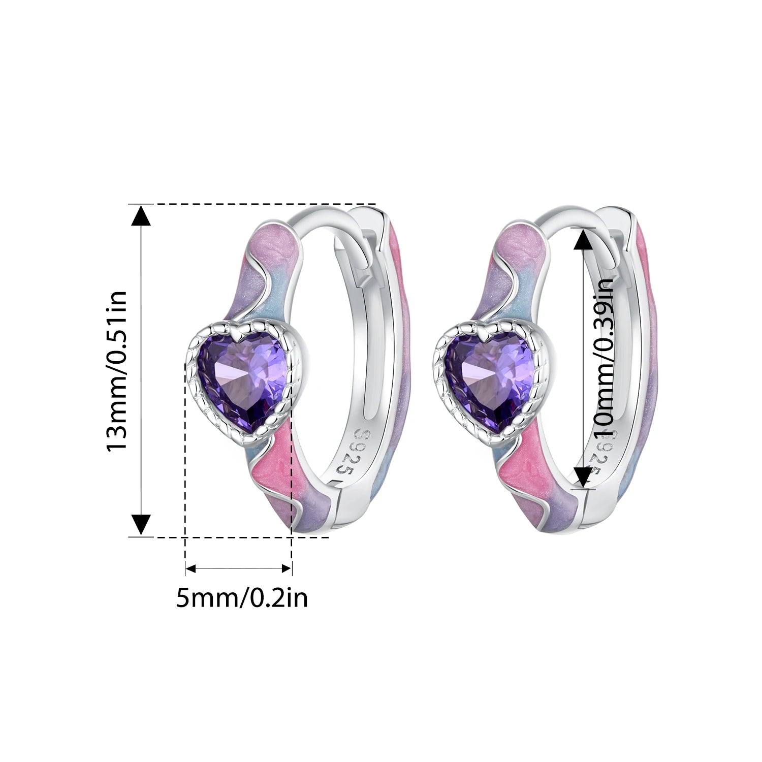 925 Sterling Silver Fantasy Galaxy Heart Hoop Earrings