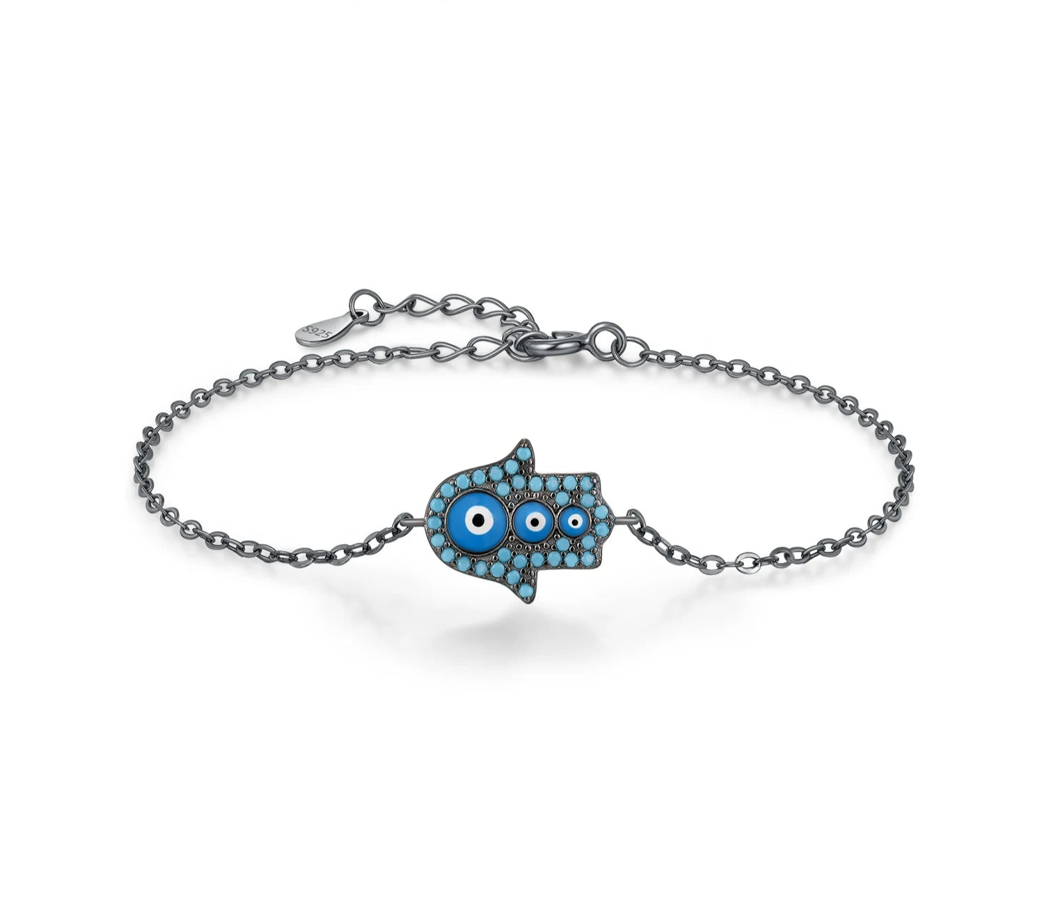 925 Sterling Silver Turquoise & CZ Stars Link Chain Bracelet