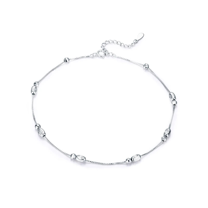 925 Sterling Silver Minimalist Beaded Anklet