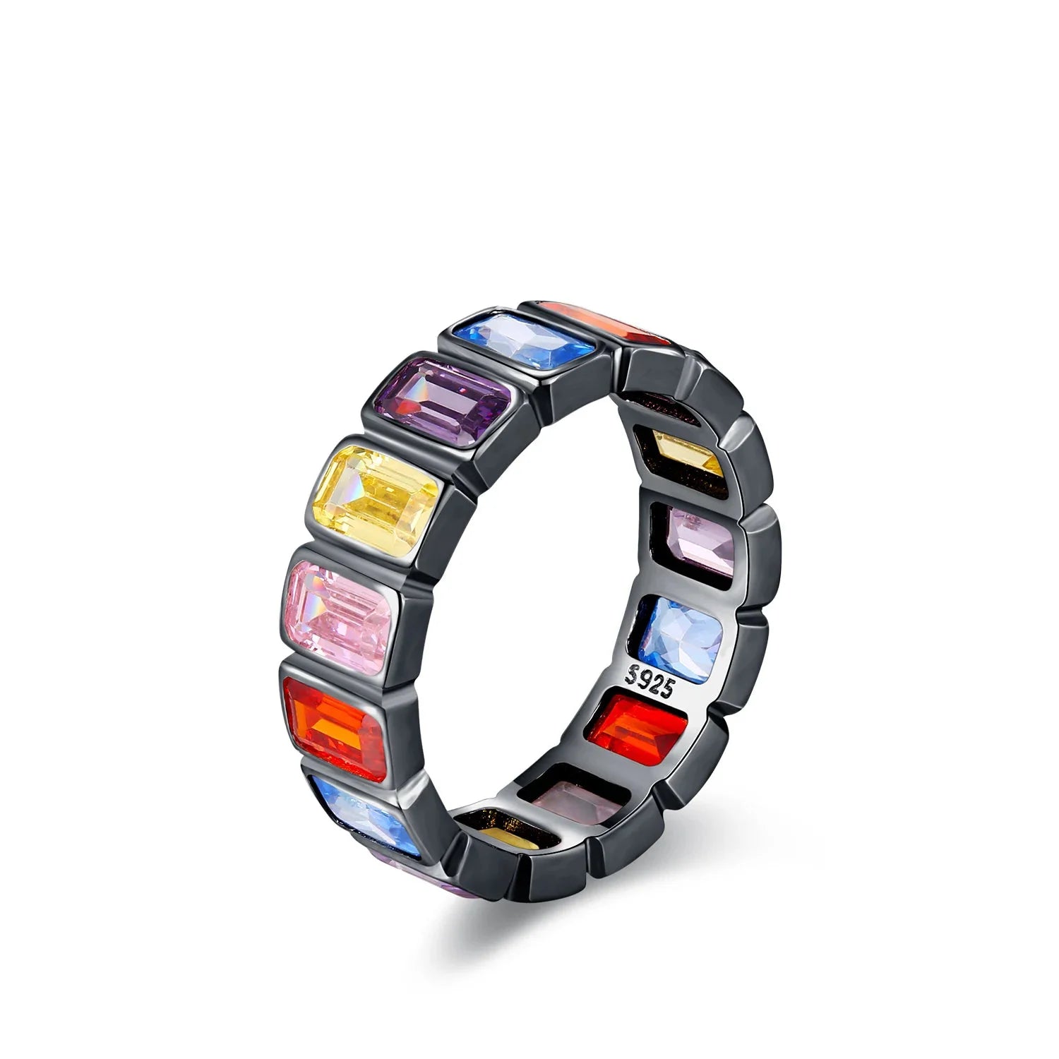 925 Sterling Silver Colorful CZ Geometric Twist Ring