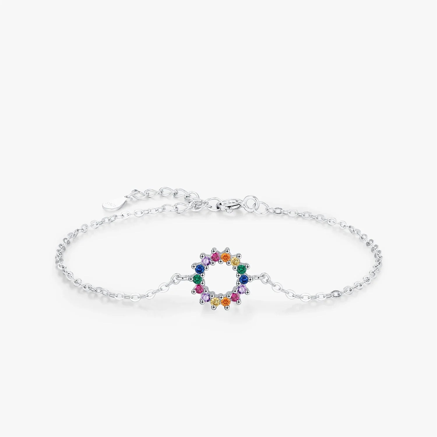 925 Sterling Silver Colorful Sun Zirconia Link Bracelet